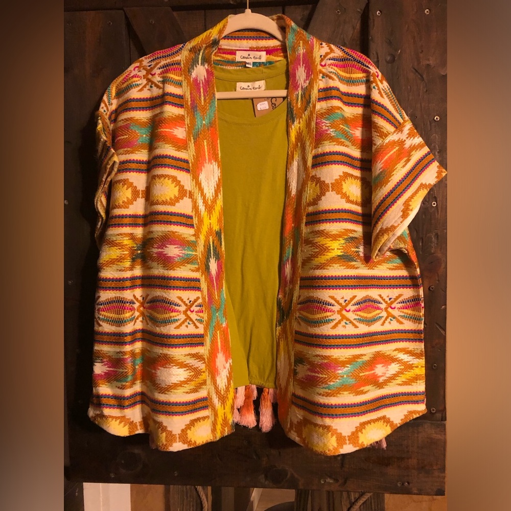 Cousin Earl (Ivy Jane) Colorful Tribal Print Cardigan & Tank with tassels
